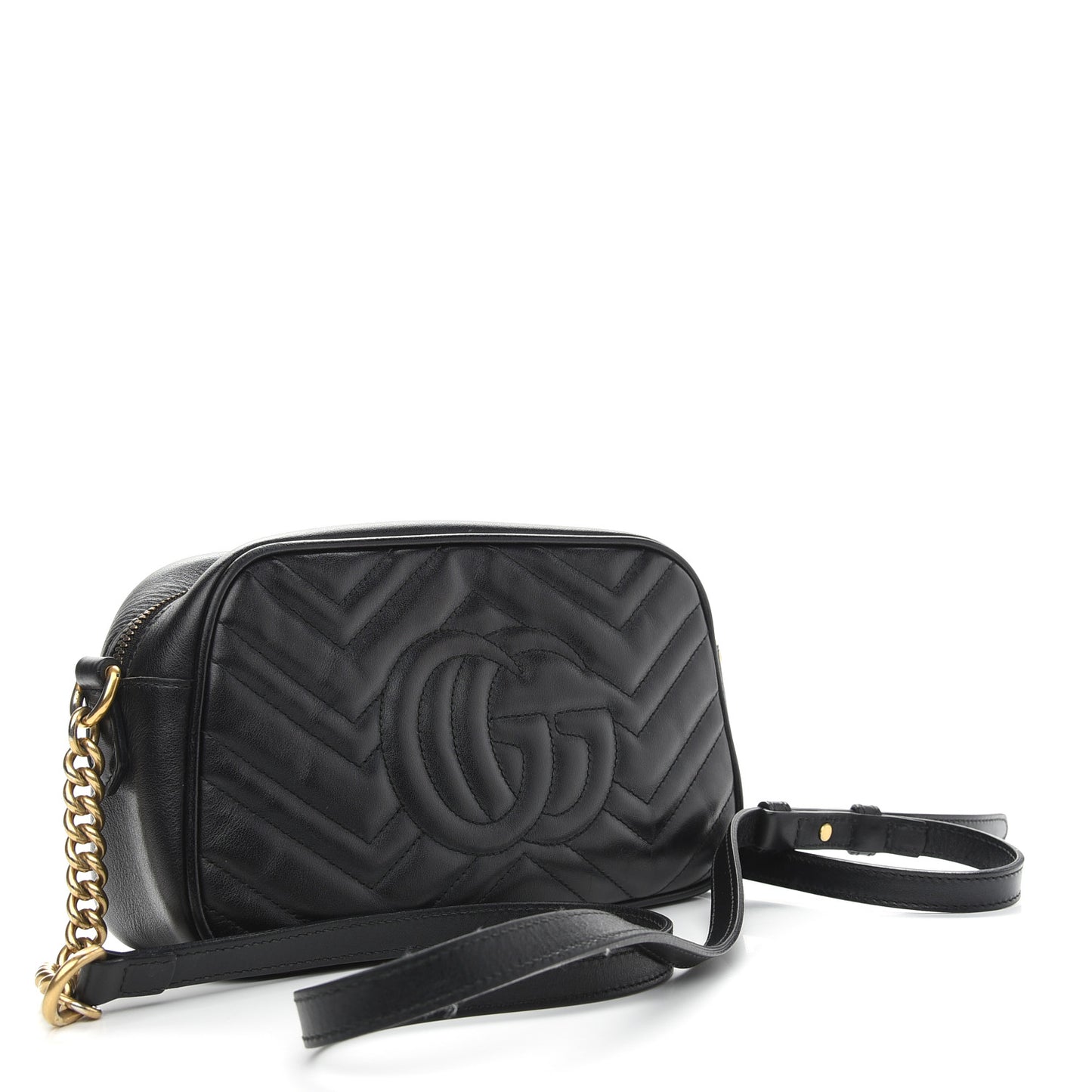 Calfskin Matelasse Small GG Marmont Chain Shoulder Bag Black