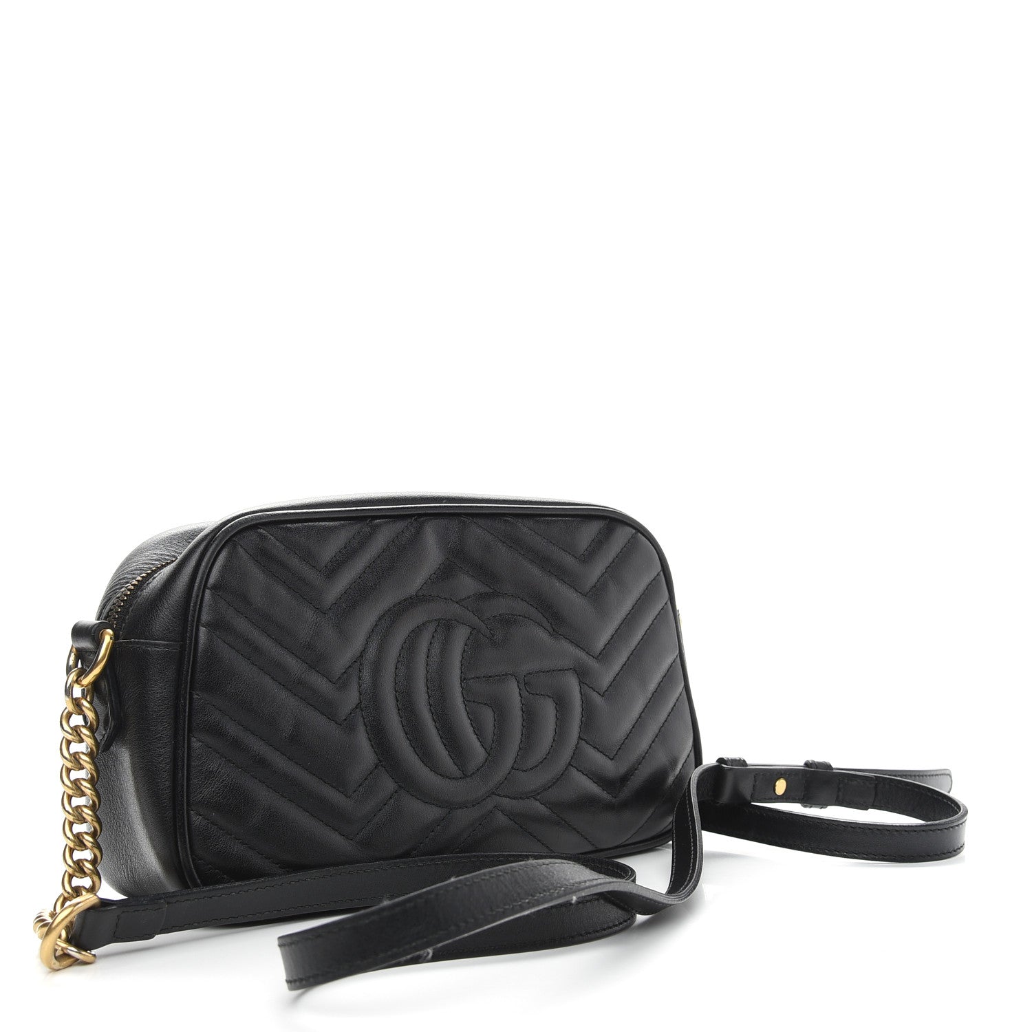 Gucci Calfskin Matelasse Small GG Marmont Chain Shoulder Bag Black 3 of 9