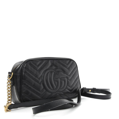 Gucci Calfskin Matelasse Small GG Marmont Chain Shoulder Bag Black 3 of 9