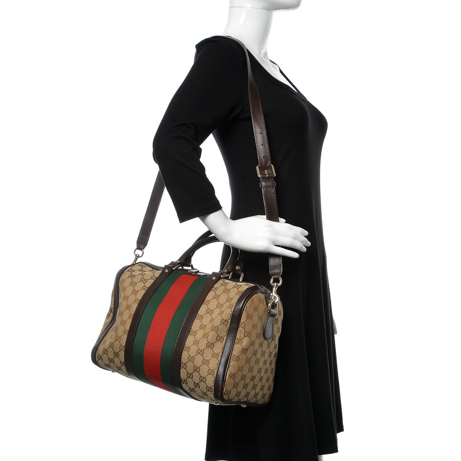 Gucci Monogram Vintage Web Medium Boston Dark Brown 2 of 13