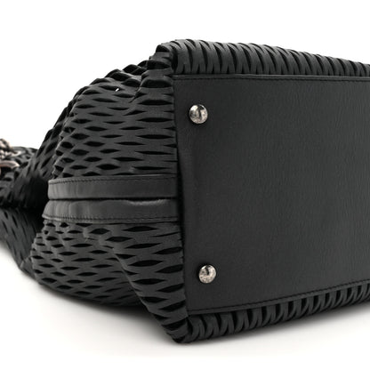 Chanel Calfskin Laser Cut Perforated CC Tote Black 10 of 10