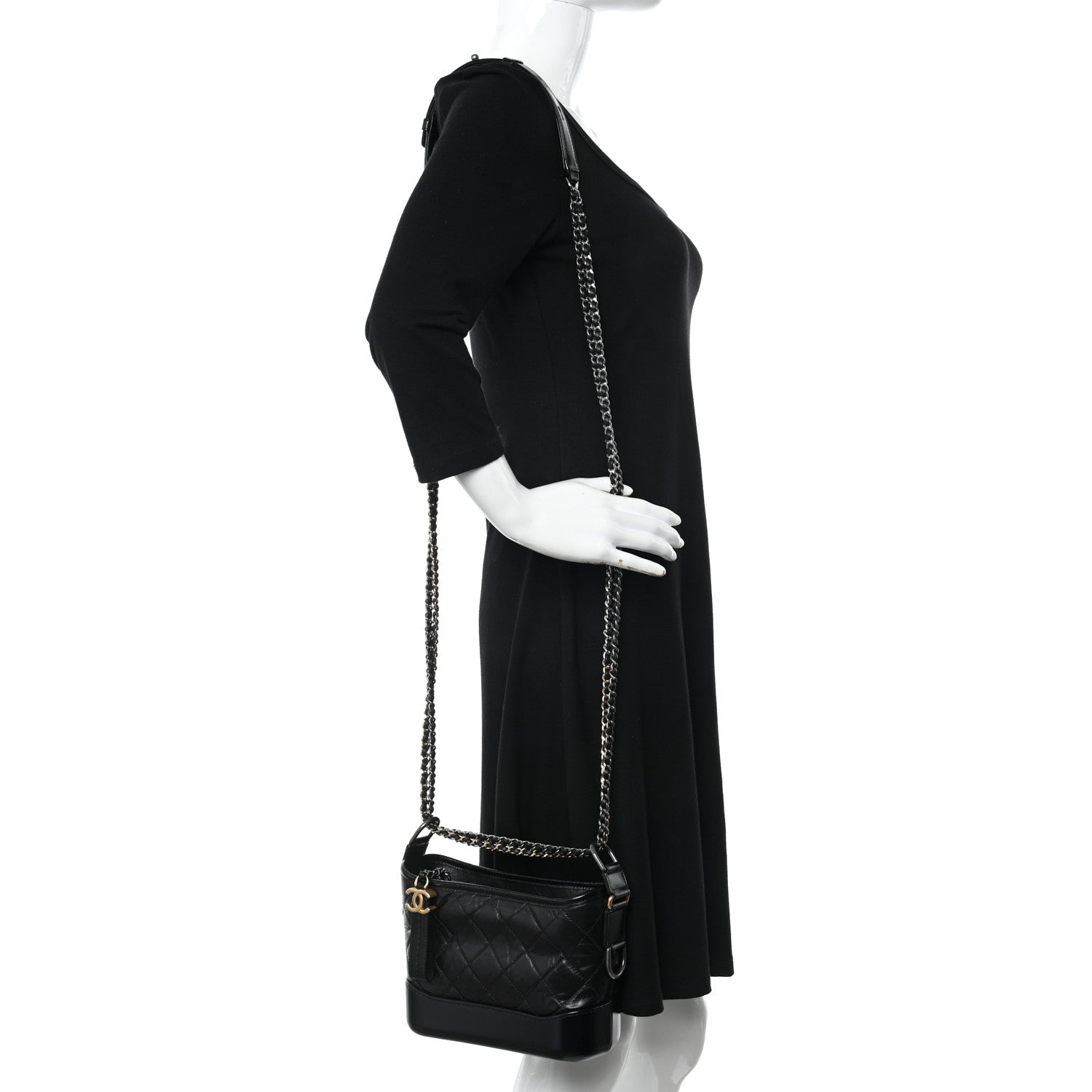 Chanel Aged Calfskin Quilted Small Gabrielle Hobo Black 2 of 10