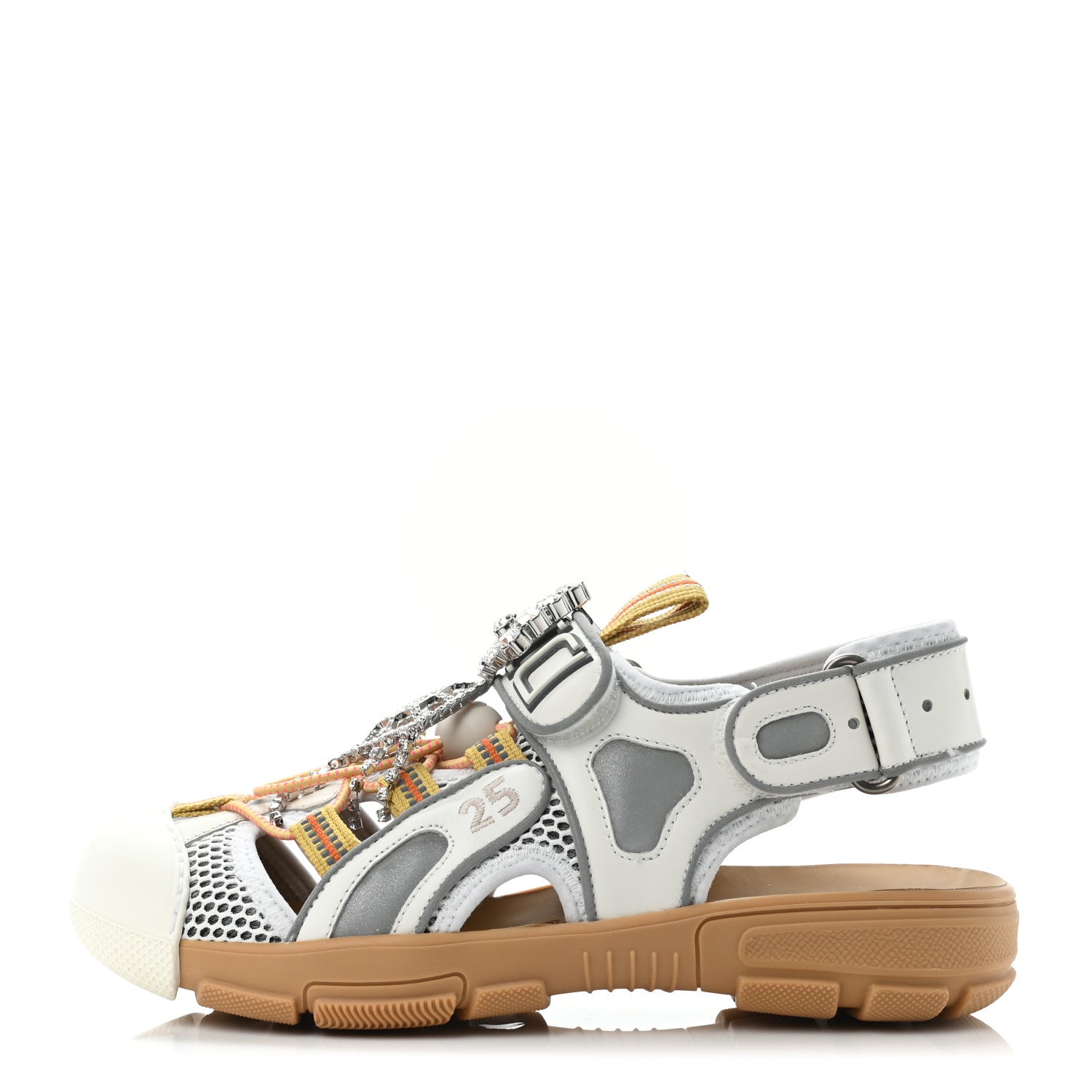 Gucci Mesh Fabric Tinsel Sport Sandals 36 White Silver 1 of 4