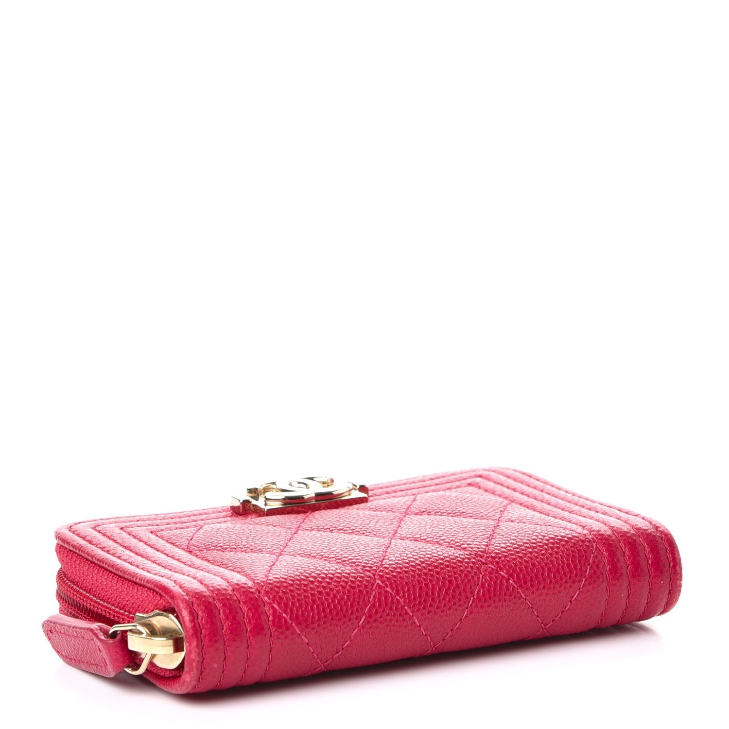 Chanel Caviar Quilted Boy Zip Around Coin Purse Wallet Fuchsia 4 of 9