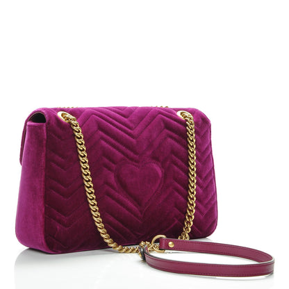 Gucci Velvet Matelasse Loved Embroidered Medium GG Marmont Shoulder Bag Fuchsia Violet Cyclamen 3 of 7