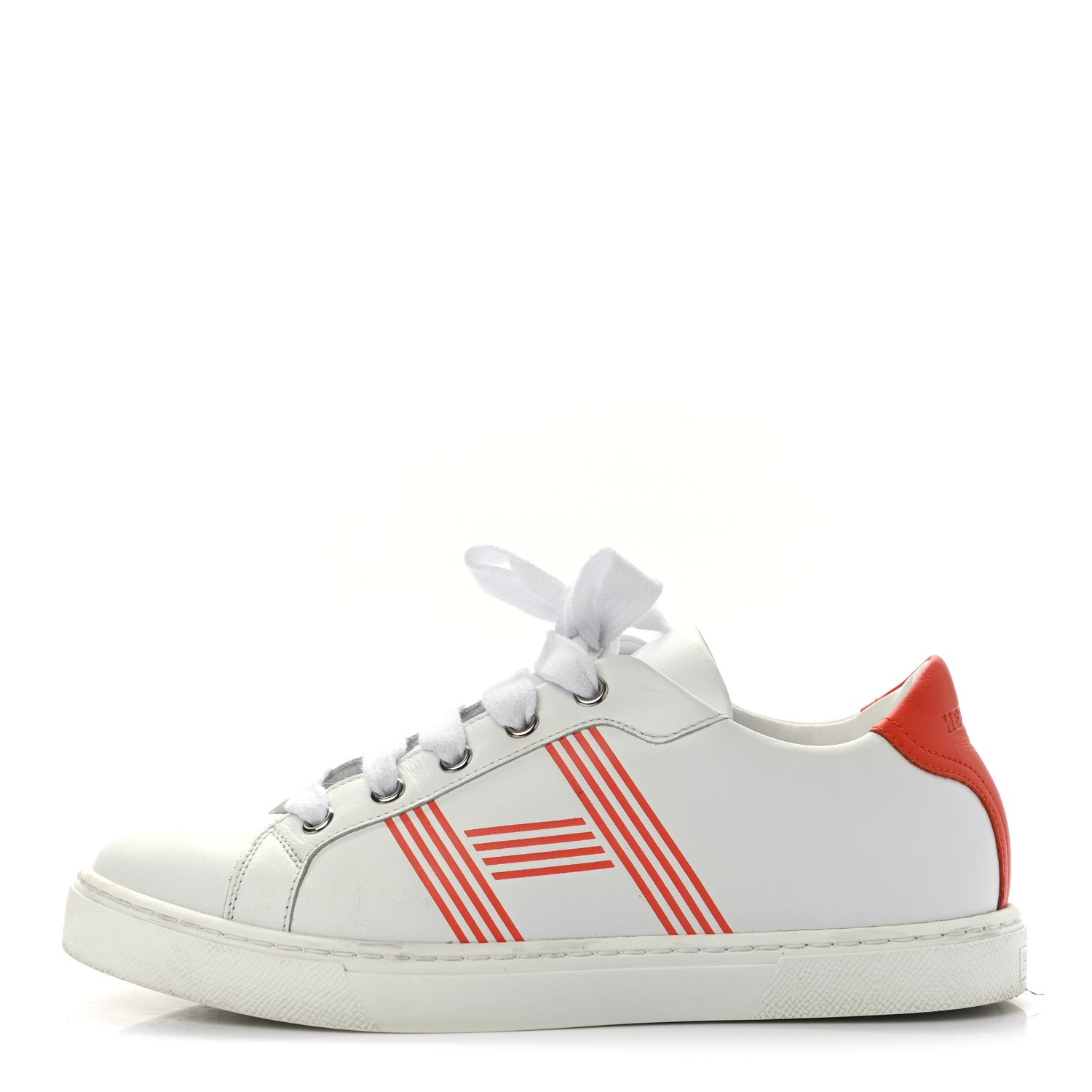 Hermes Calfskin Womens Advantage Sneakers 36.5 White Orange 1 of 10