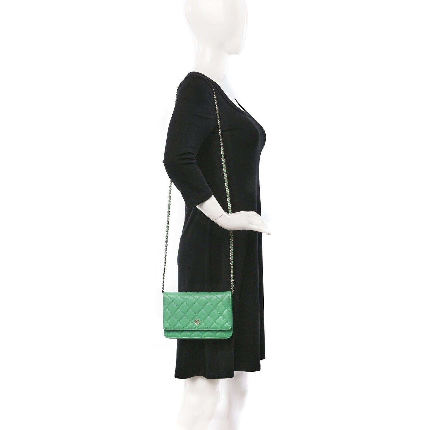 Caviar Quilted Wallet on Chain WOC Light Green