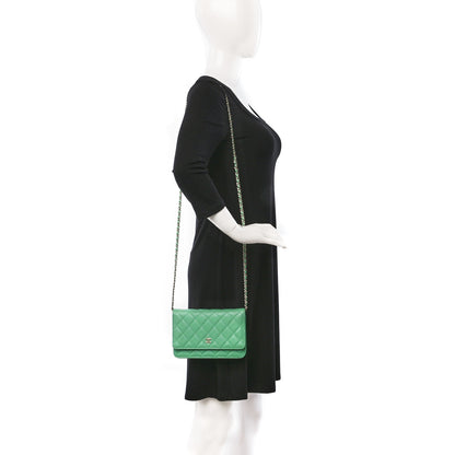 Chanel Caviar Quilted Wallet on Chain WOC Light Green 2 of 12