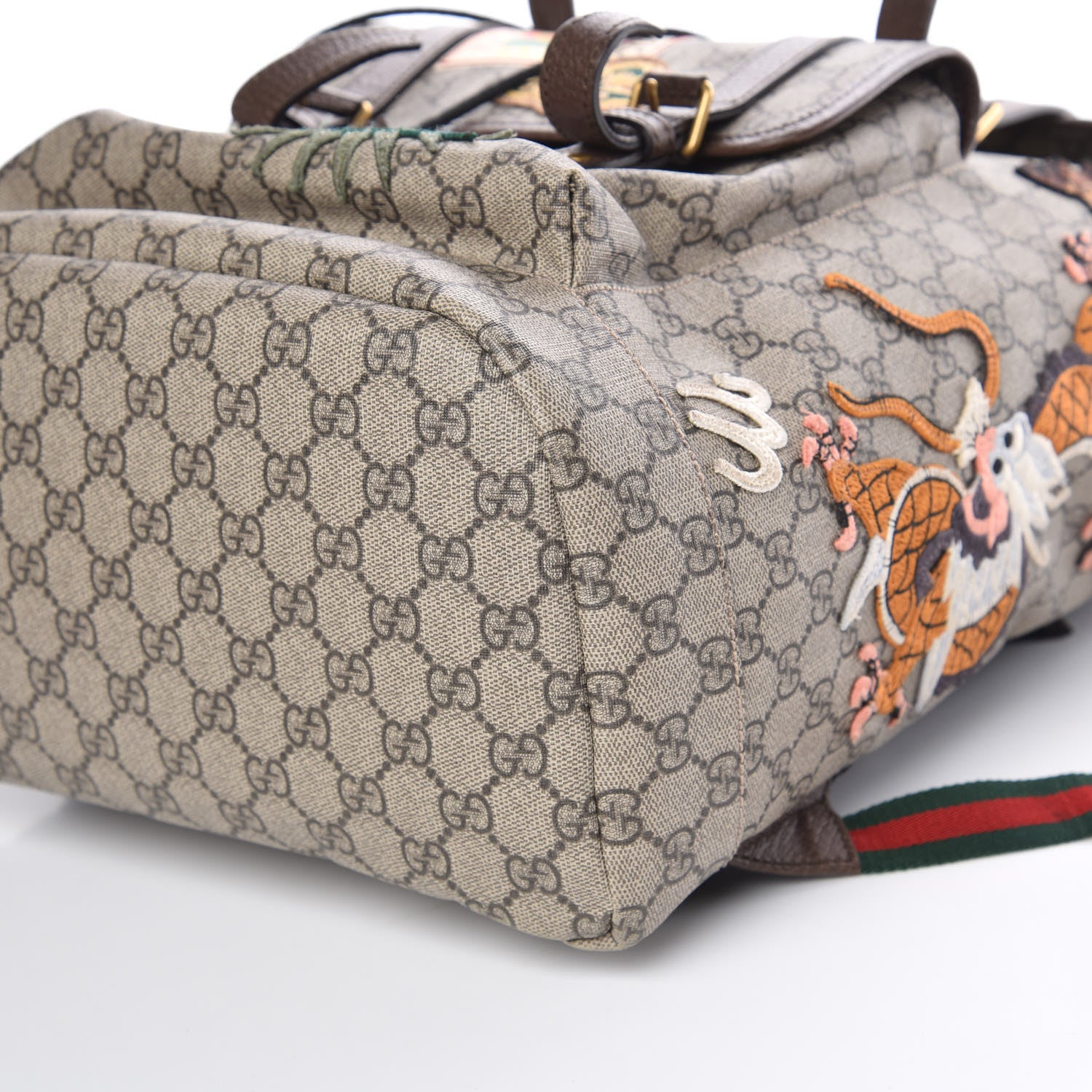 Gucci Soft GG Supreme Monogram Courrier Web Double Buckle Backpack Beige New Acero 9 of 10
