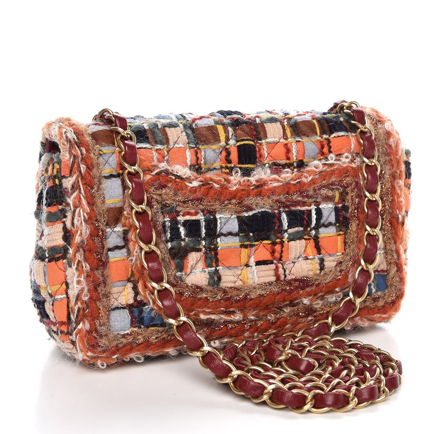 Tweed Quilted Mini Rectangular Flap Blue Orange Navy Beige