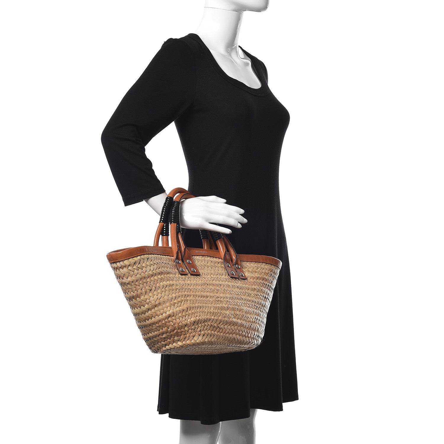 Balenciaga Straw Calfskin Bistrot Panier Small Tote Natural 2 of 11