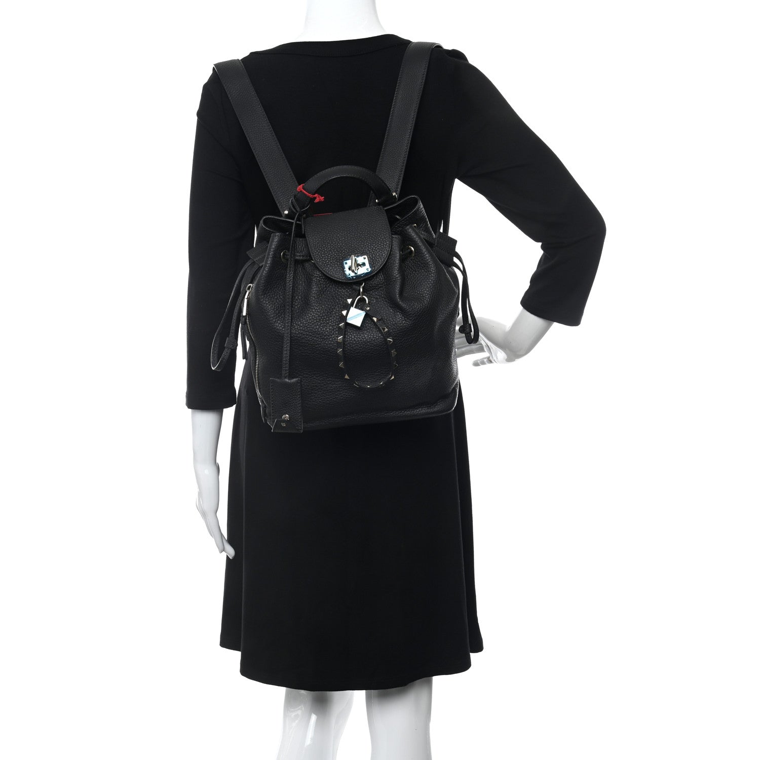 Valentino Garavani Pebbled Calfskin Rockstud Drawstring Backpack Black 2 of 10