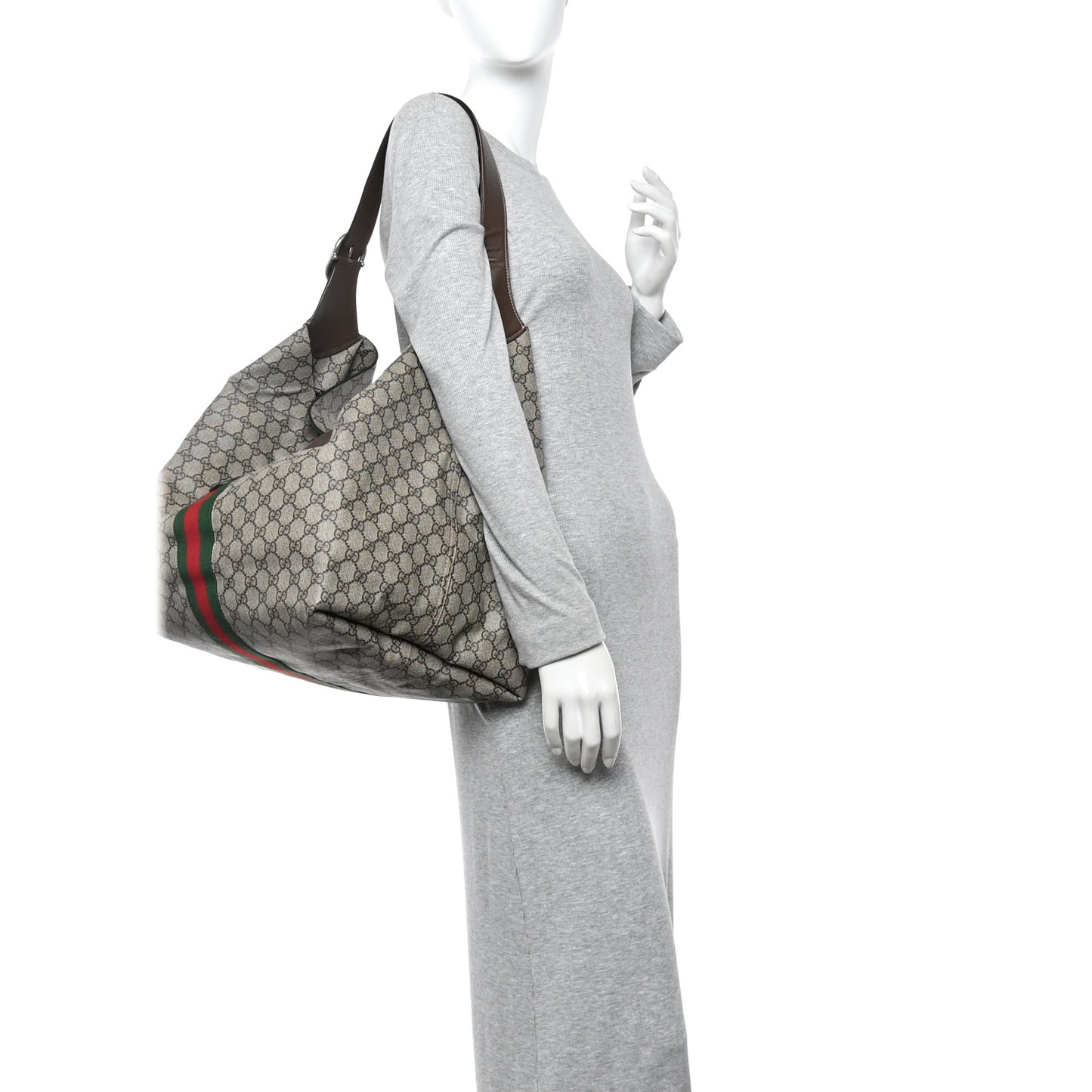 Tender GG Supreme Monogram Textured Dollar Calfskin Web Medium Jackie 1961 Crossbody Bag Beige Ebony New Acero