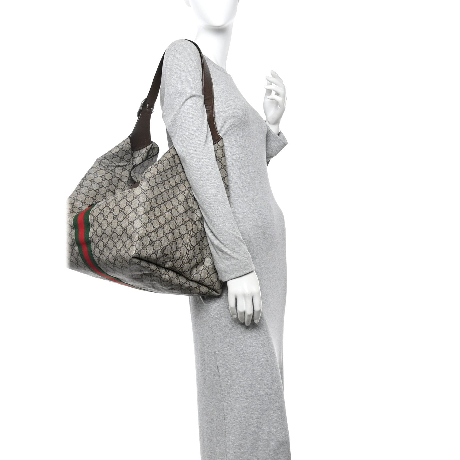 Gucci Tender GG Supreme Monogram Textured Dollar Calfskin Web Medium Jackie 1961 Crossbody Bag Beige Ebony New Acero 2 of 11