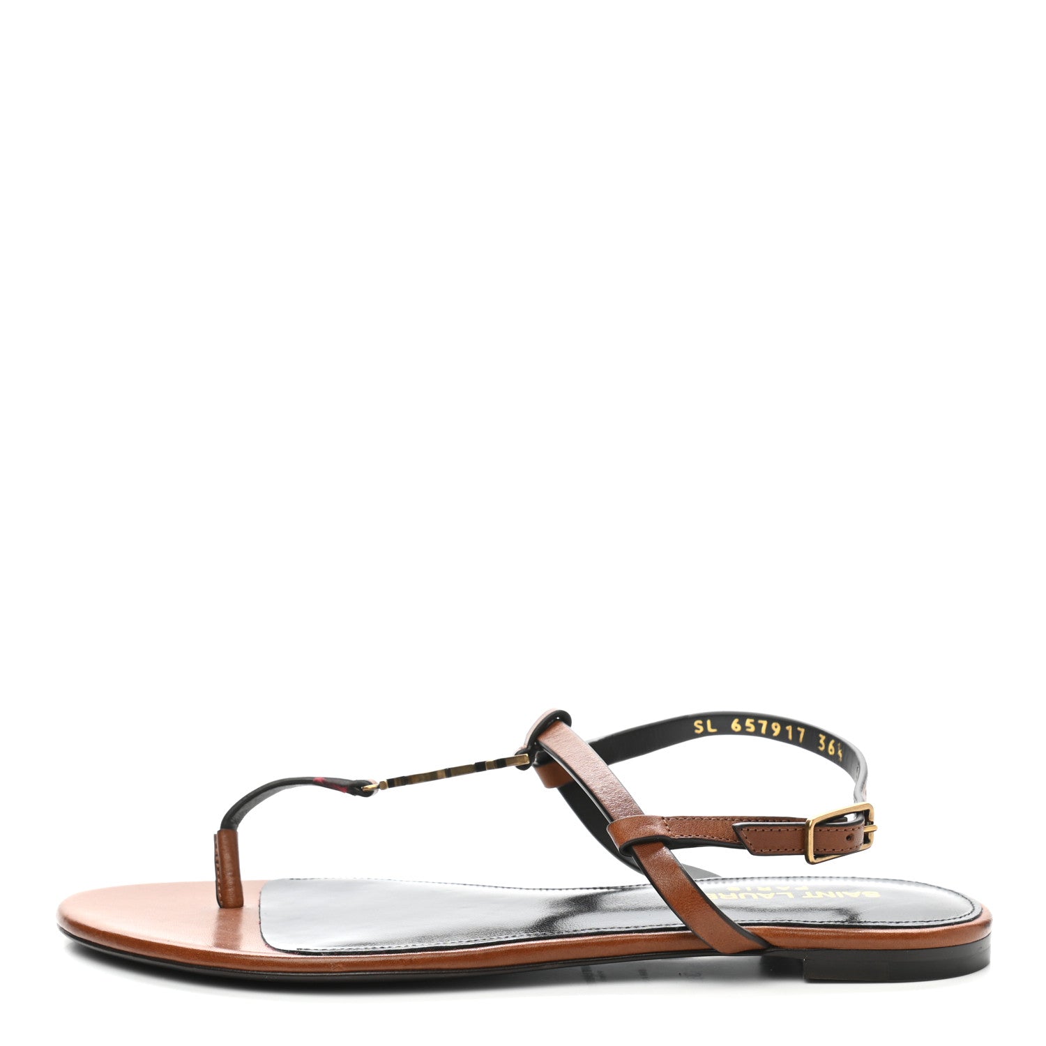 Saint Laurent Calfskin Cassandra Monogram Sandals 36.5 Brown 1 of 8