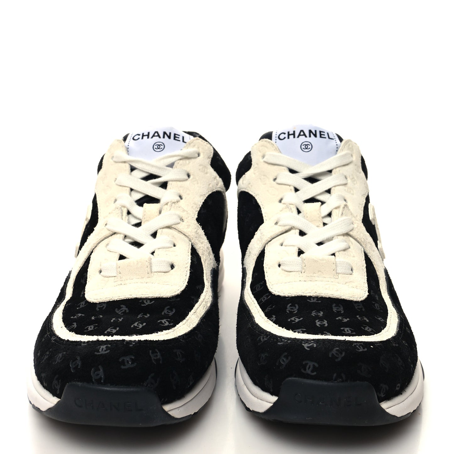 Nylon Suede Calfskin Printed CC Sneakers 41 White Black