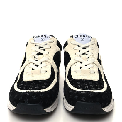 Chanel Nylon Suede Calfskin Printed CC Sneakers 41 White Black 2 of 8