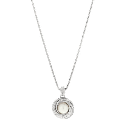 David Yurman Sterling Silver Diamond Pearl 10mm Crossover Pendant Necklace 1 of 3