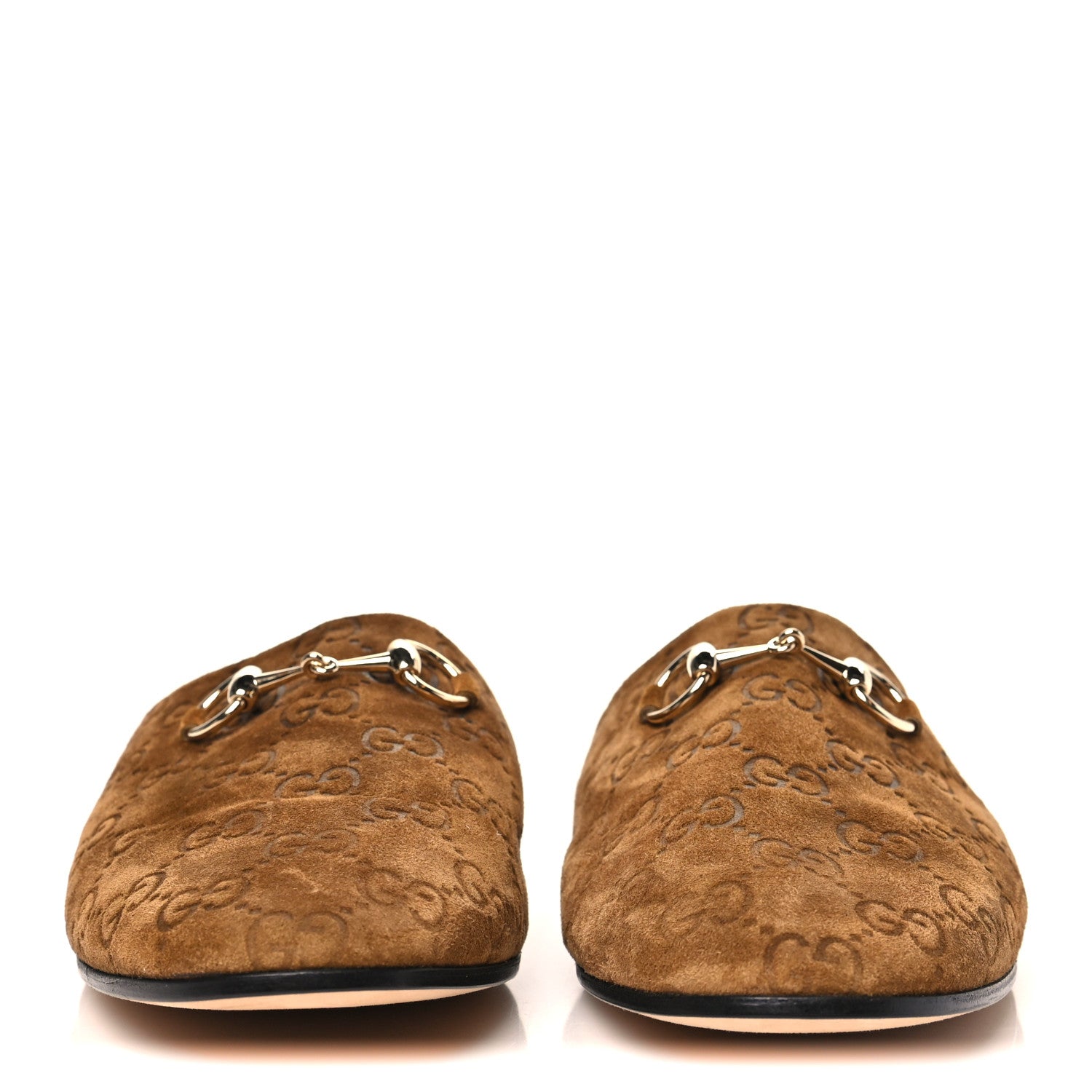 Gucci Suede GG Debossed Annette Horsebit Flat Mules 37.5 Brown 3 of 9