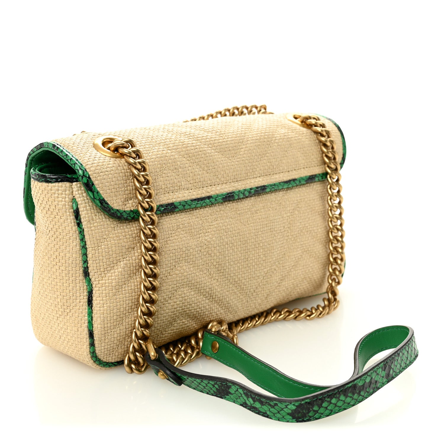 Gucci Raffia Elaphe Matelasse Small GG Marmont Shoulder Bag Natural New Shamarock 3 of 10