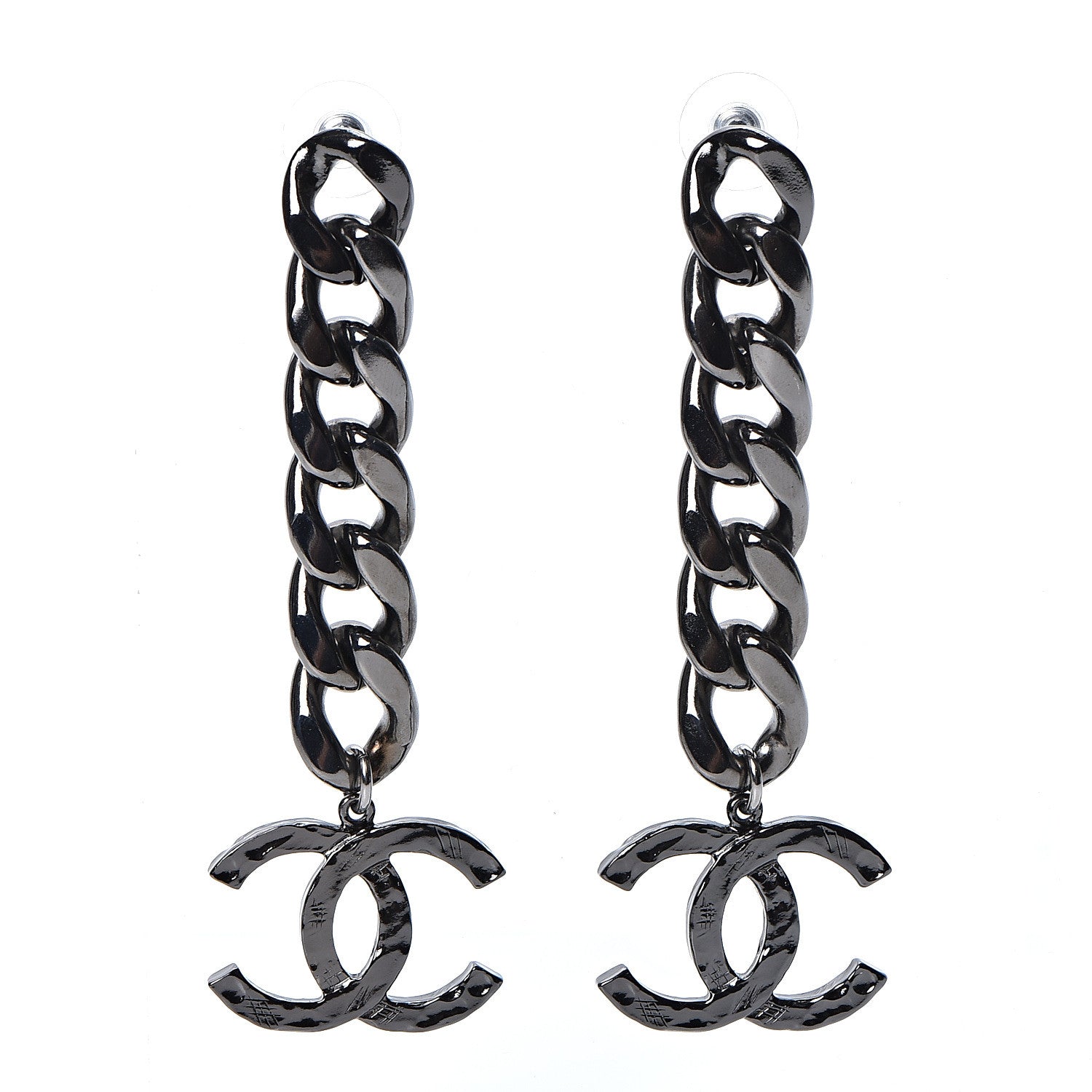 Chanel Metal CC Pick Drop Earrings Ruthenium 1 of 5