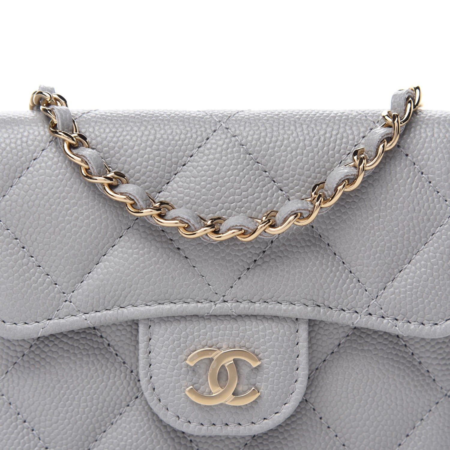 Chanel Caviar Quilted Flap Card Holder On Chain Grey 11 of 12