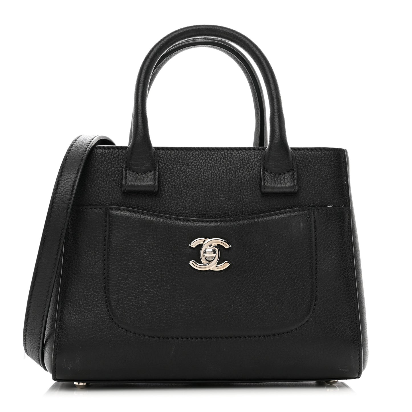 Grained Calfskin Mini Neo Executive Shopper Tote Black