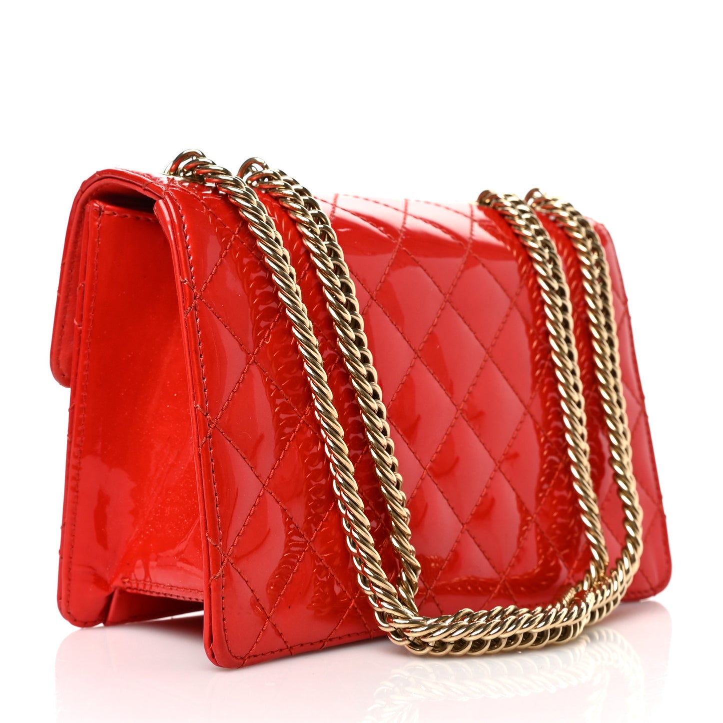 Patent Quilted Mini Bijoux Chain Square Flap Red