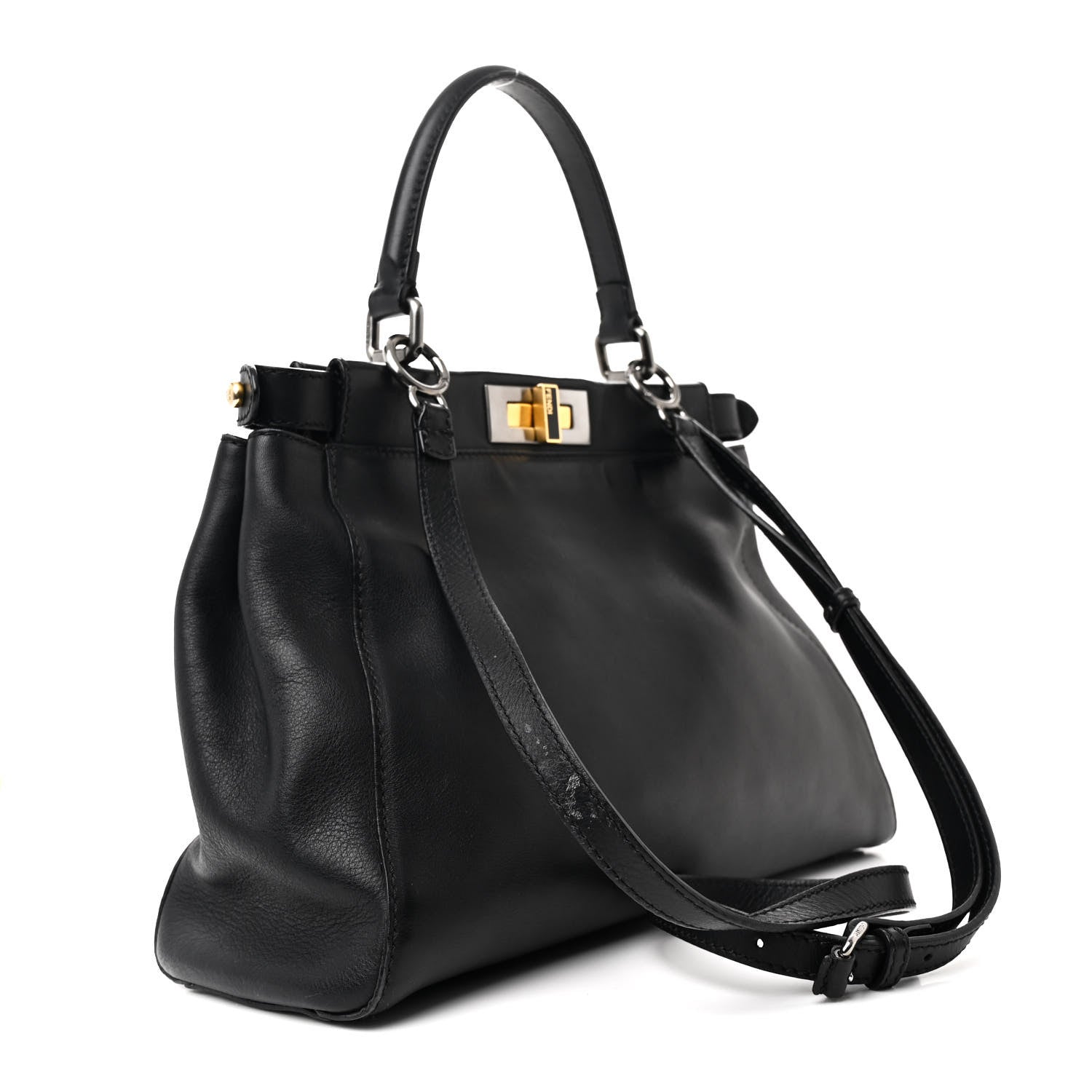 Fendi Vitello Seta Shiny Nappa Medium Peekaboo Iconic Satchel Black 3 of 15