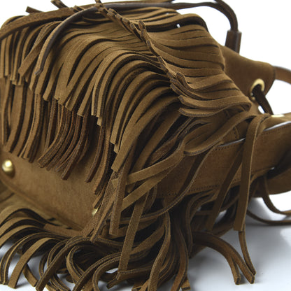 Saint Laurent Suede Calfskin Small Emmanuelle Fringe Bucket Bag Light Ocre 7 of 10