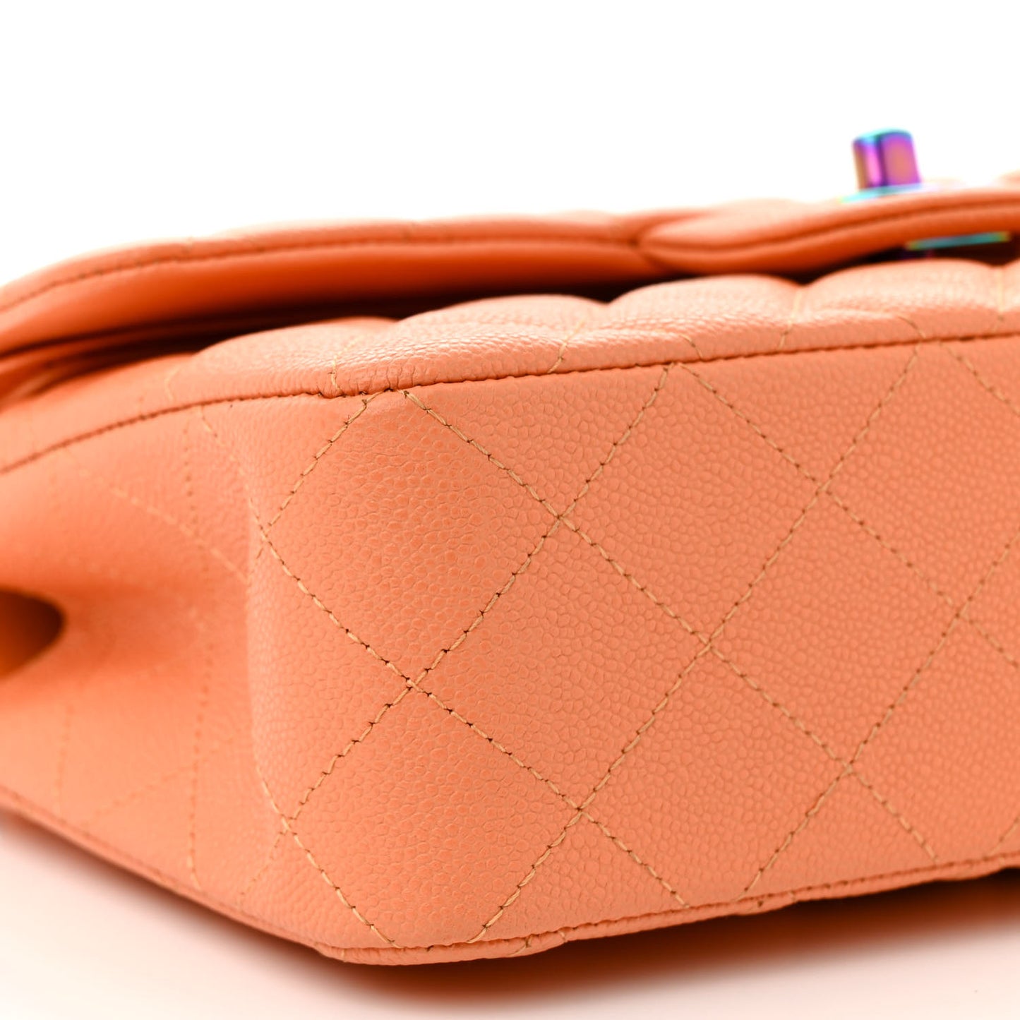 Caviar Quilted Rainbow CC Small Double Flap Orange