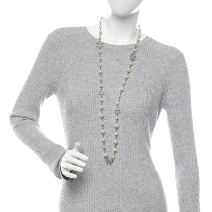 Chanel Crystal Pearl CC Long Necklace Silver 2 of 6