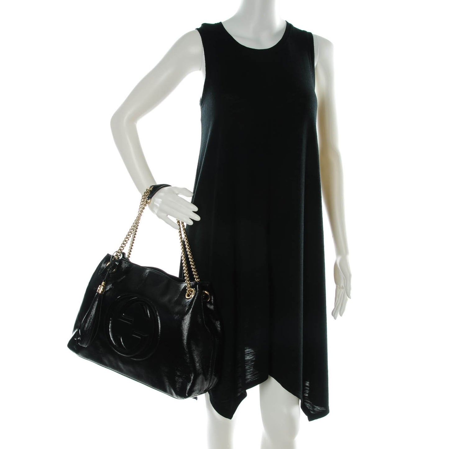 Patent Medium Soho Chain Shoulder Bag Black