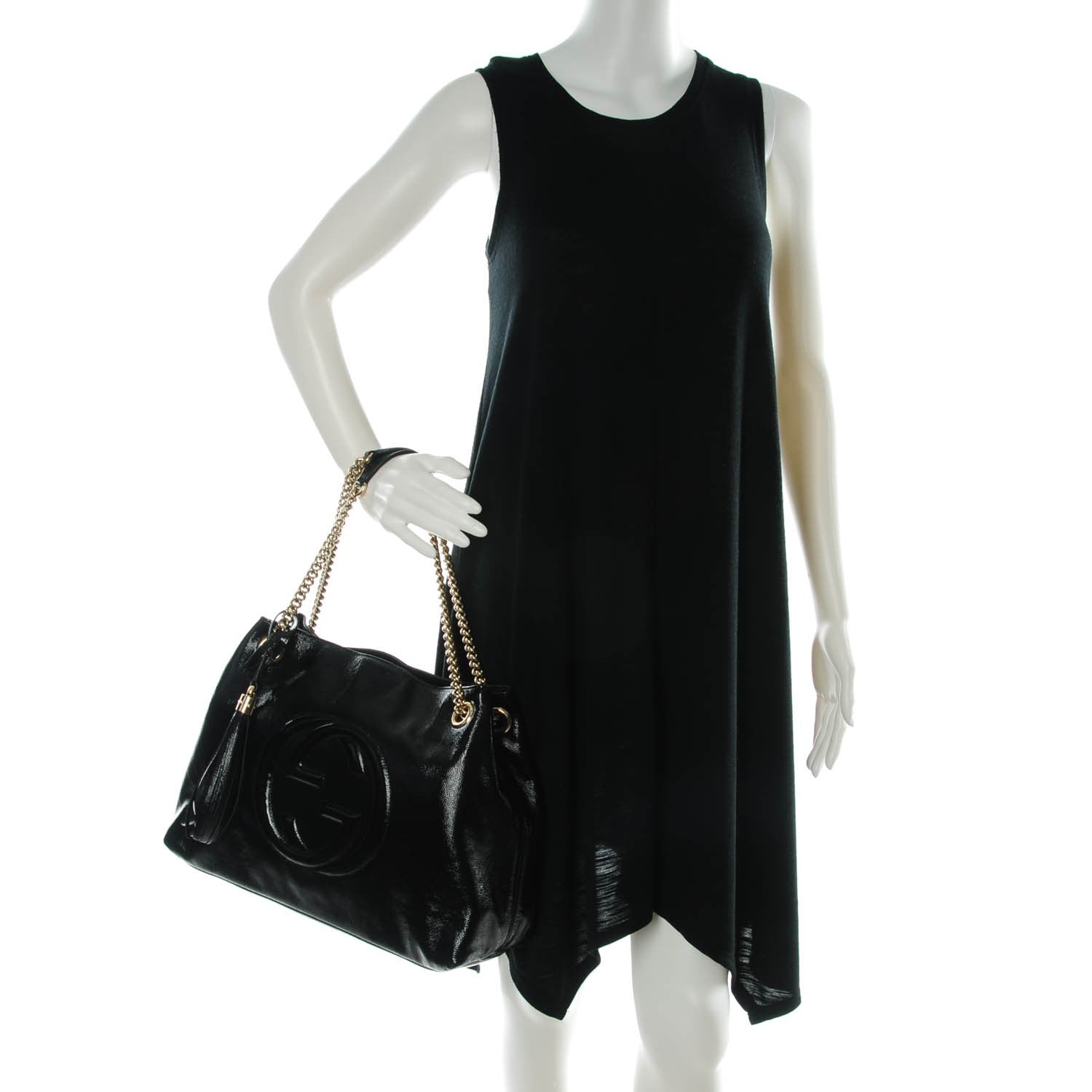 Gucci Patent Medium Soho Chain Shoulder Bag Black 2 of 7