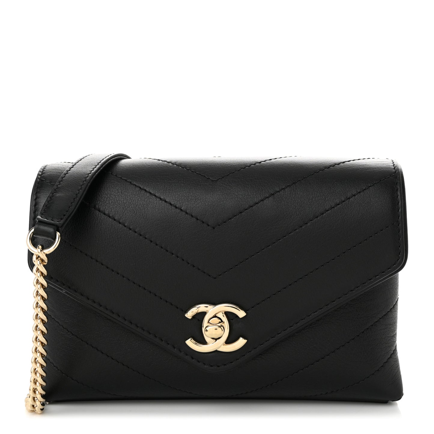 Calfskin Chevron Stitched Coco Waist Bag Black