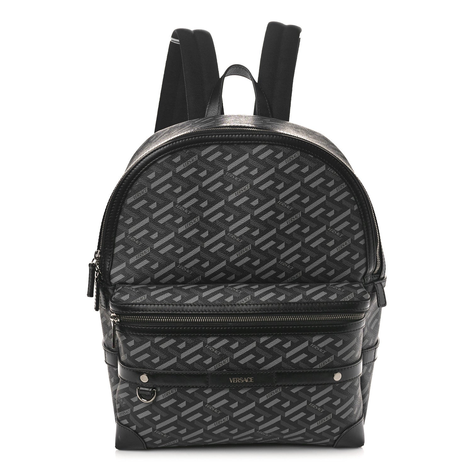 Versace Coated Canvas Calfskin La Greca Signature Backpack Black Grey 1 of 9