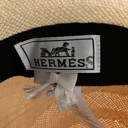 Hermes Straw Sangles En ZigZag Ingrid Panama Hat 57 Naturel Black 8 of 9