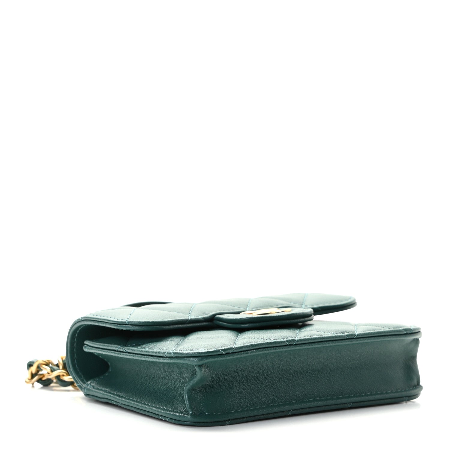 Chanel Lambskin Quilted Top Handle Flap Coin Purse With Chain Green 3 of 8