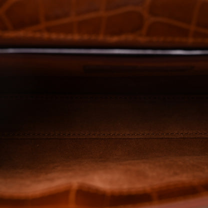 Saint Laurent Shiny Calfskin Crocodile Embossed Small Manhattan Baguette Dark Caramel 5 of 10