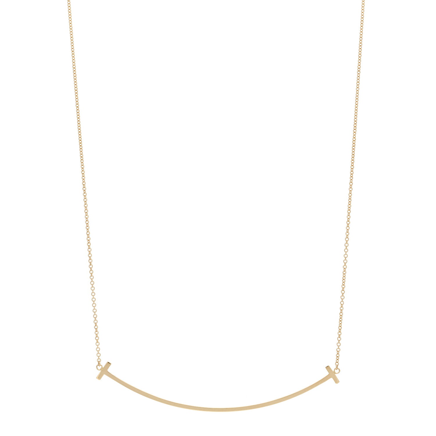 Tiffany 18K Yellow Gold Large T Smile Pendant Necklace 1 of 4