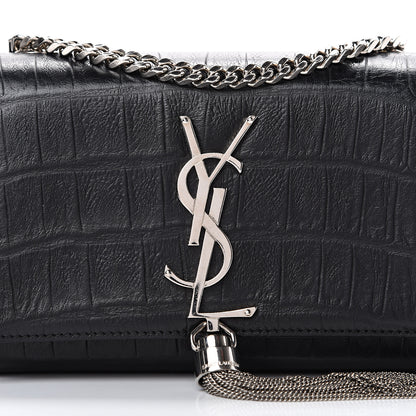 Saint Laurent Calfskin Crocodile Embossed Monogram Small Kate Tassel Satchel Black 7 of 11