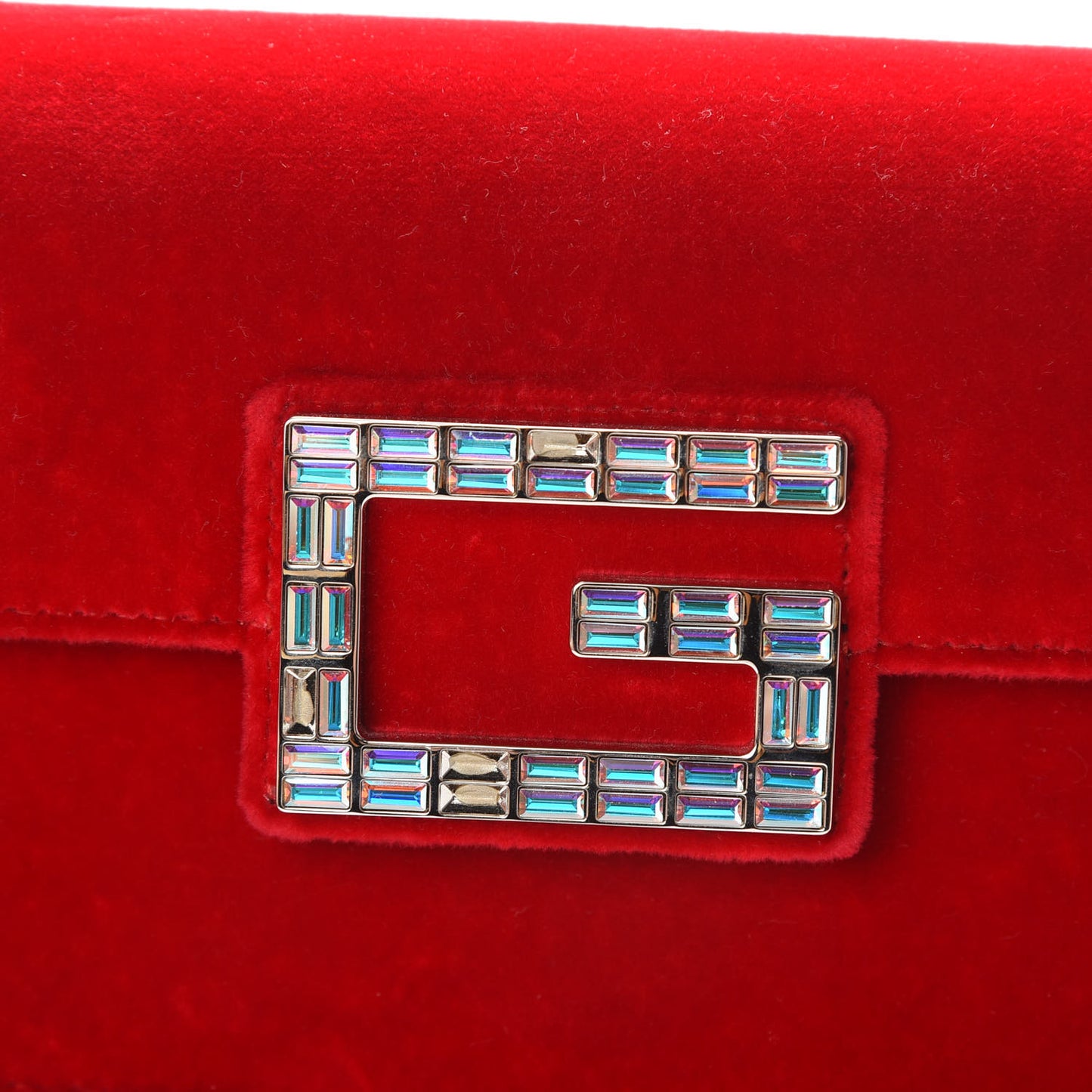 Velvet Crystal Square G Shoulder Bag Red