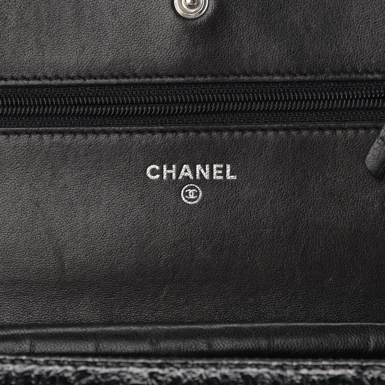 Chanel Distressed Patent Calfskin Quilted Wallet on Chain WOC Black 5 of 11