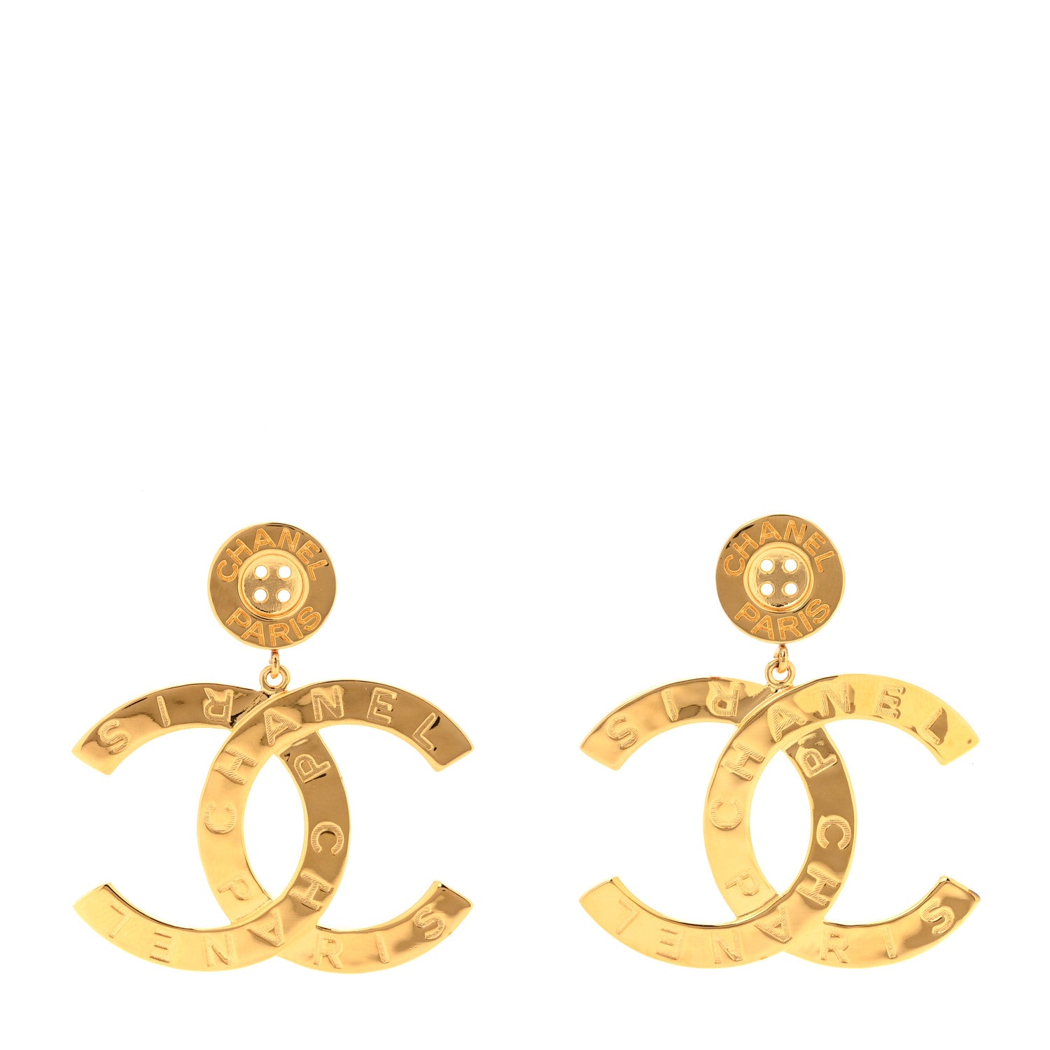 Chanel Metal Large Paris Button Earrings Gold 1 of 5