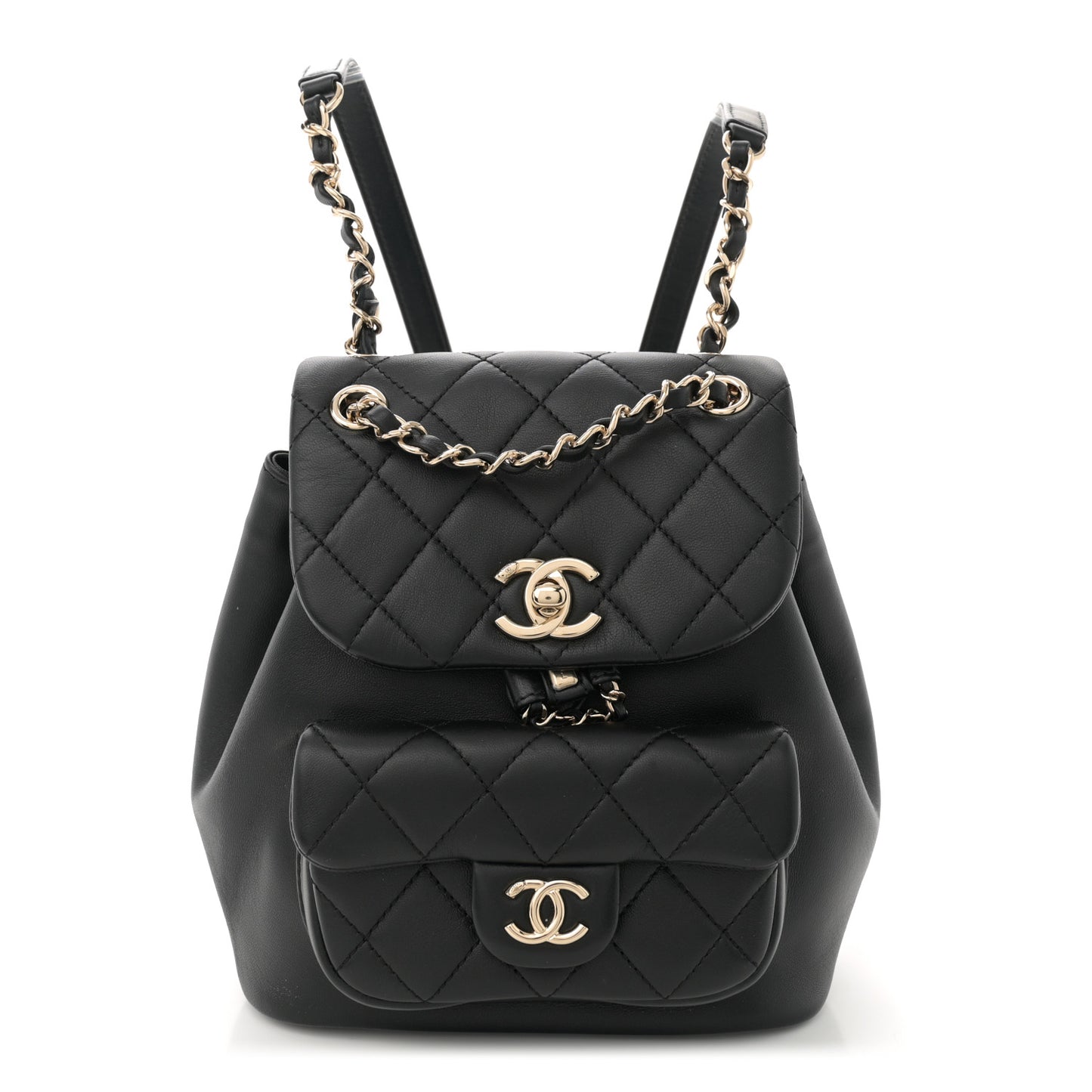 Lambskin Quilted Small Duma Drawstring Backpack Black