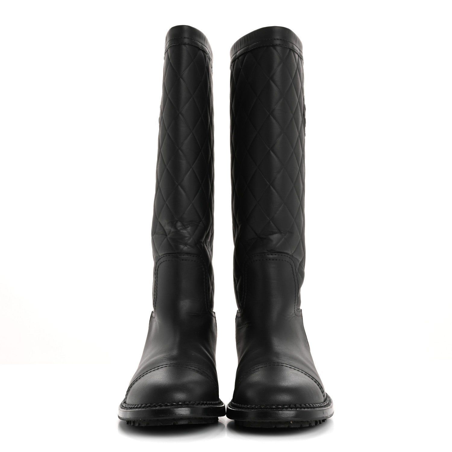 Chanel Oily Calfskin Quilted High Boots 37.5 Black 2 of 9