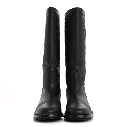 Chanel Oily Calfskin Quilted High Boots 37.5 Black 2 of 9