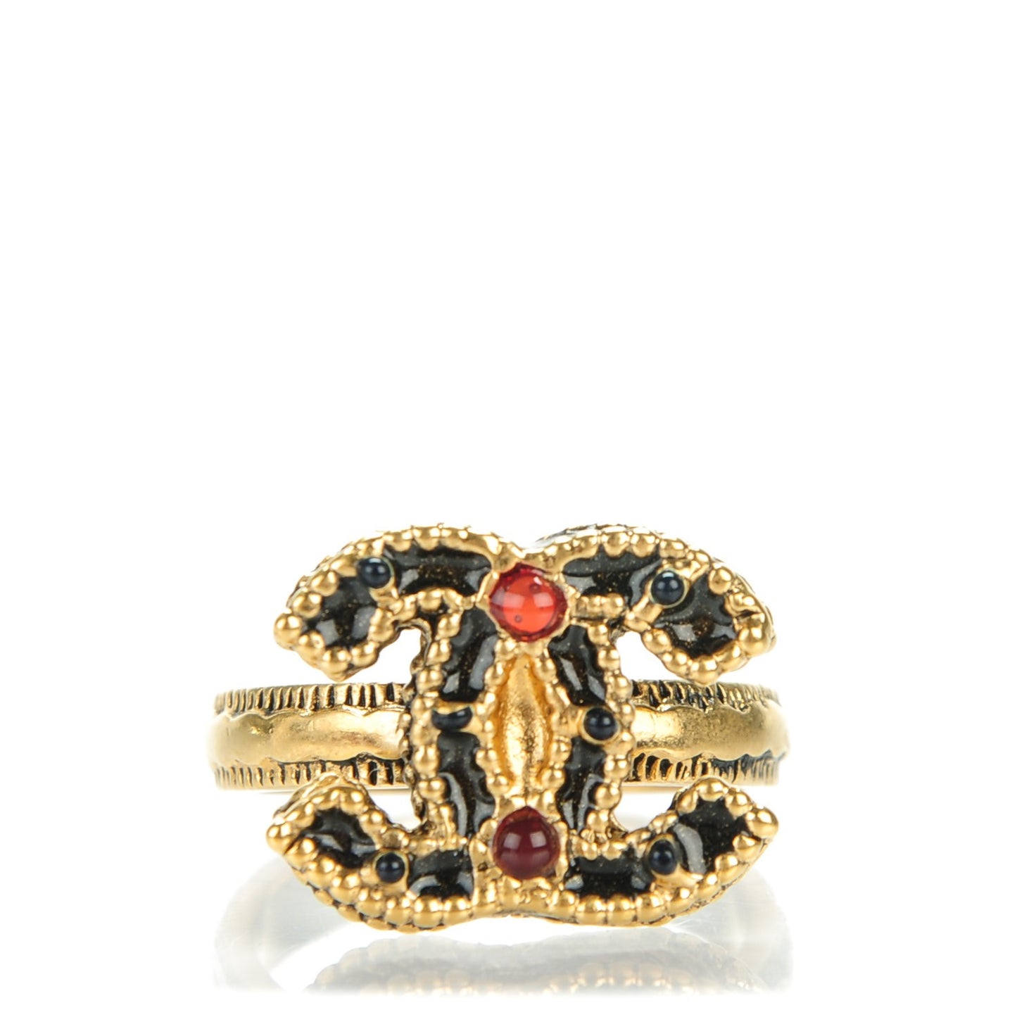Enamel Gripoix CC Ring 6.5 Black Gold