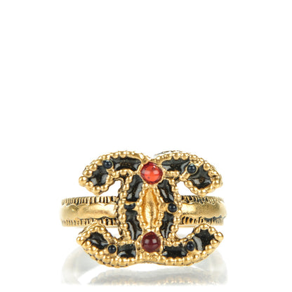 Chanel Enamel Gripoix CC Ring 6.5 Black Gold 1 of 5