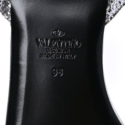 Valentino Garavani Nappa Glitter Rockstud Tassel Ankle Wrap Flat Sandals 38 Silver 6 of 7